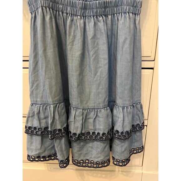 Stellah Washed Denim Puff-Sleeve Tiered Mini Dress Women's Size Small Western - Picture 6 of 6